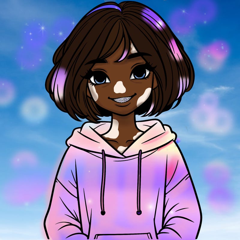 beautiful girl with short hair, a big smile, and an oversized hoodie