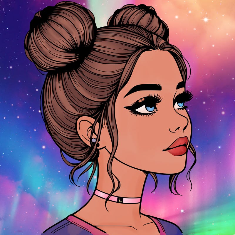 realistic girl with buns on the top of her head