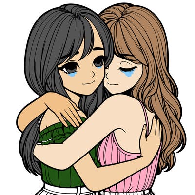 realistic girls hugging