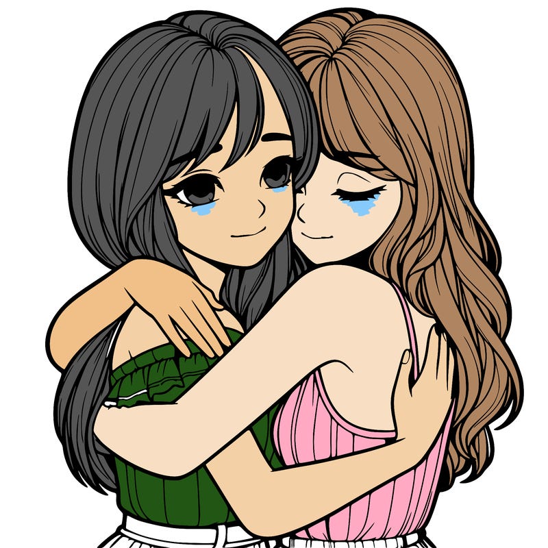 realistic girls hugging