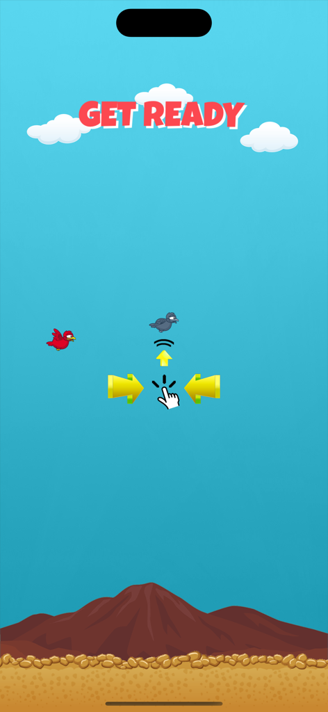 새들과 탭 안내가 있는 Crazy Bird Classic 게임의 준비 화면