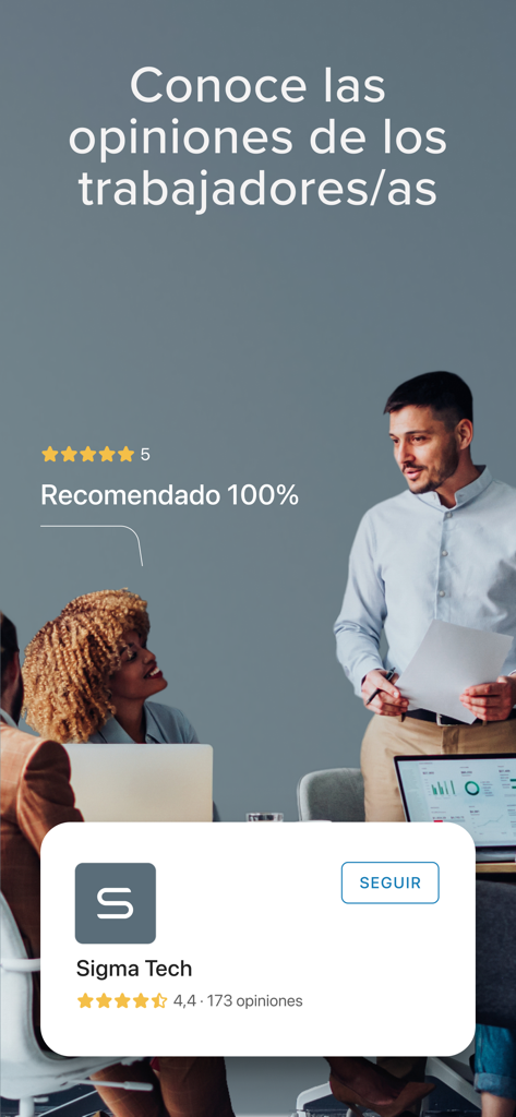 InfoJobs - Trabajo y Empleo - Interface da aplicação móvel InfoJobs mostrando avaliações e classificações de funcionários para uma empresa