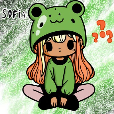 a girl wearing a frog hat and some frog socks