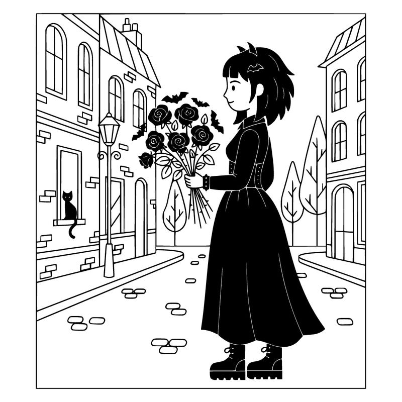 goth girl holding a bouquet