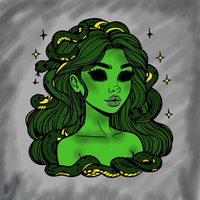 realistic girl with snakes as hair