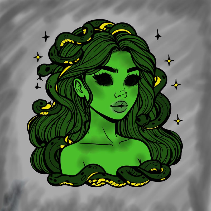 realistic girl with snakes as hair