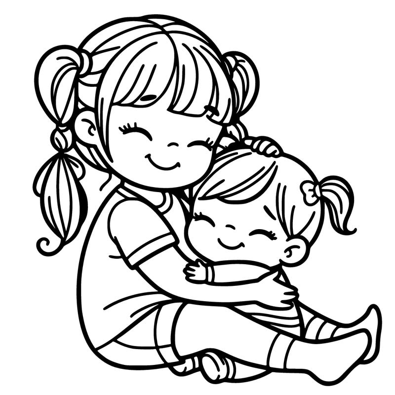 big sister and baby sister hugging