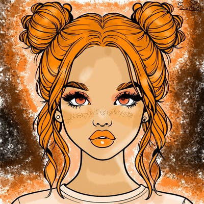 realistic girl with two buns in hair and lips