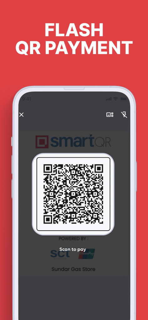 Global Junior - Global Junior 앱, 플래시 QR 결제 스캔 인터페이스 표시