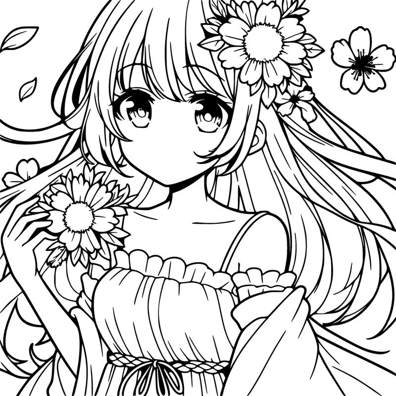anime girl with flowers