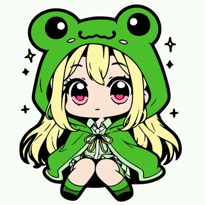chibi girl with frog hoodie