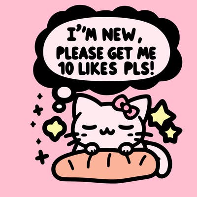 kitty taking a nap dream talking and saying "i'm new, please get me at least 10 likes pls!!"