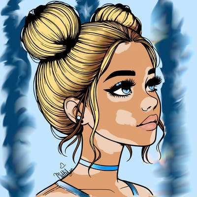 realistic girl with buns on the top of her head