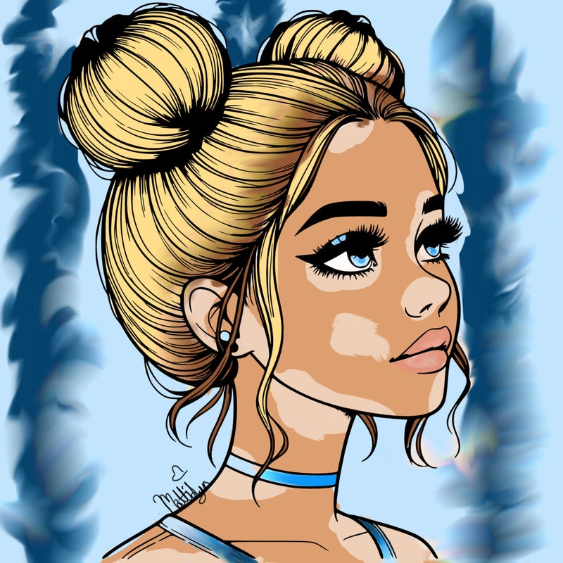 realistic girl with buns on the top of her head