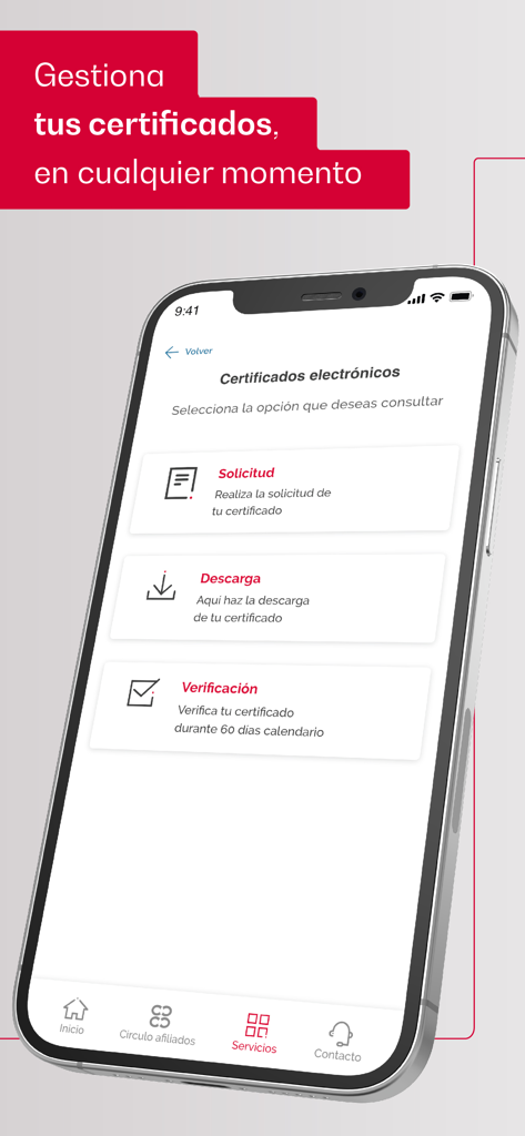 App Móvil CCB - Smartphone mostrando la pantalla de gestión de certificados electrónicos en la app móvil de la CCB