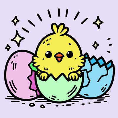 cute chicken popping out of egg