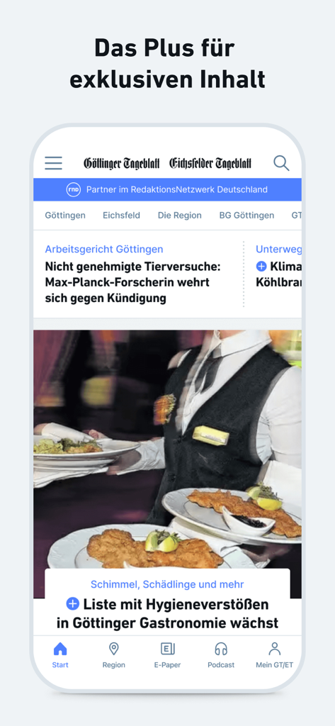 GT/ET - News und Podcast - GT/ET news app interface showing regional German news articles