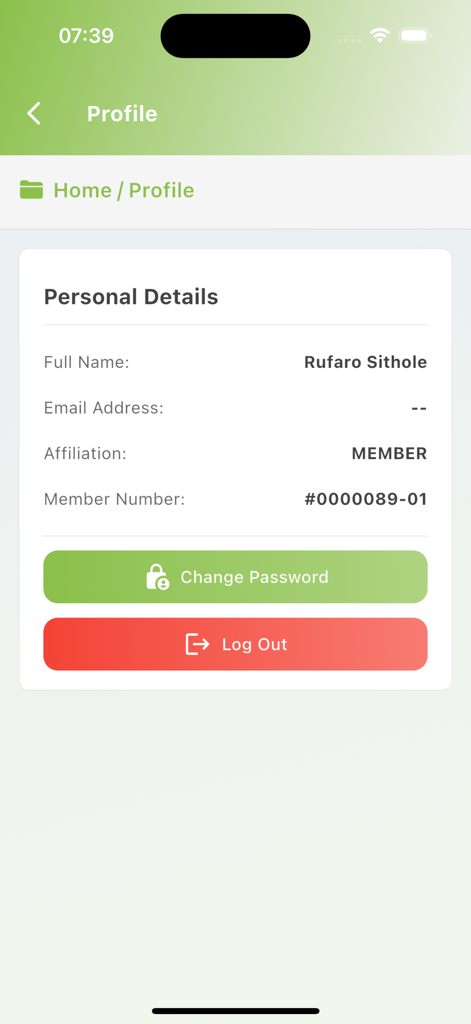 Salutem - Tela de perfil do usuário do aplicativo Salutem mostrando detalhes pessoais e opções de gerenciamento de conta.