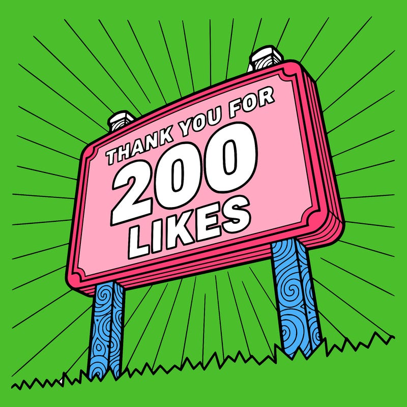 thank you for 200 likes sign