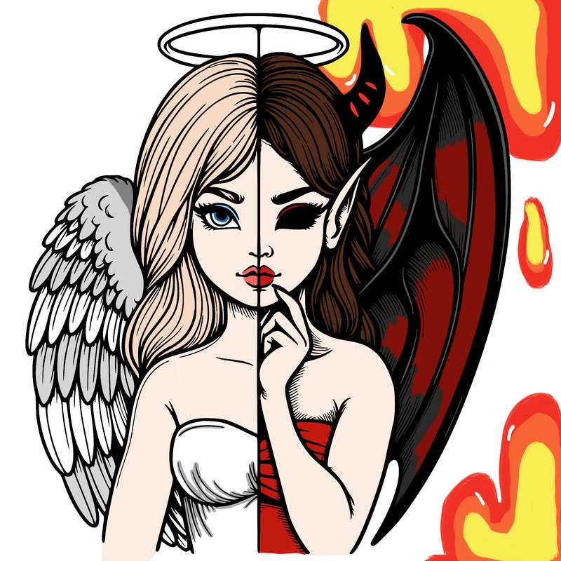 realistic angel half demon