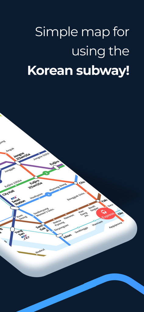 Simple Korean subway map app interface showing Seoul metro routes in English