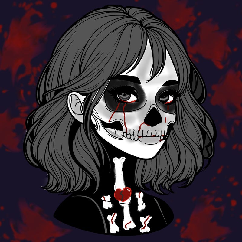 realistic girl with skull