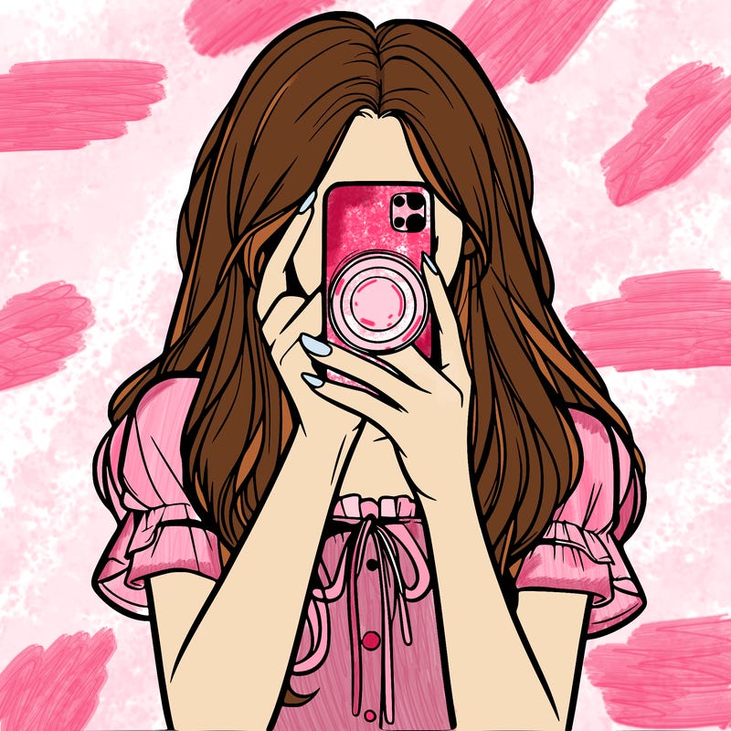 a realistic girl holding her phone taking pictures
