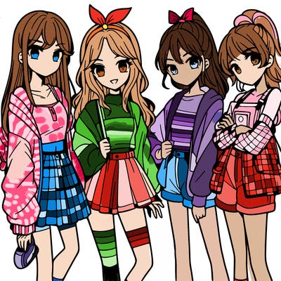 teen manga girls group of 4