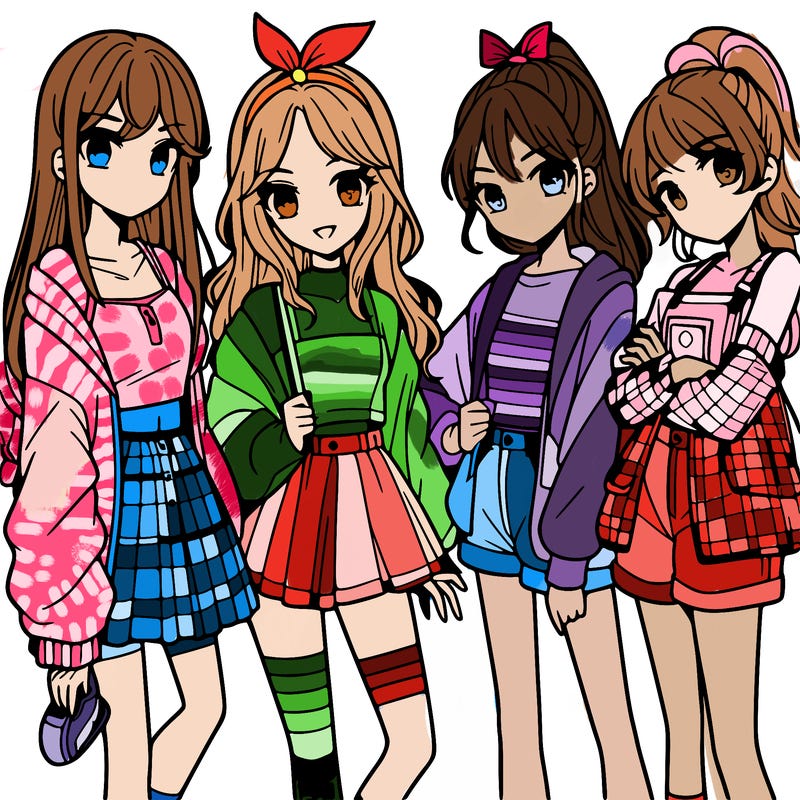 teen manga girls group of 4