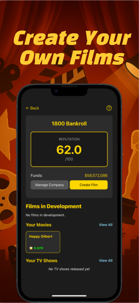 ActorLife-Actor Life Simulator - ActorLife game screen showing film production and reputation metrics