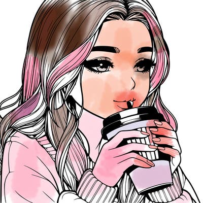 realistic girl drinking coffee