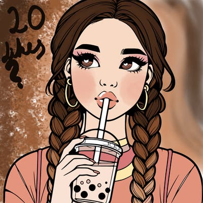 realistic girl with braided hair drinking boba