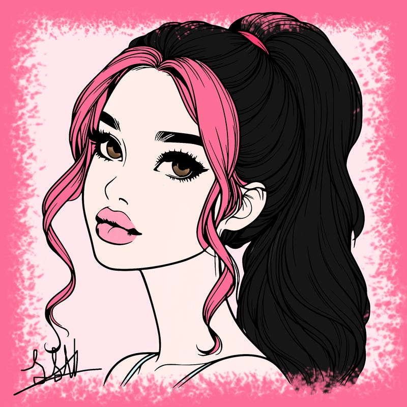 realistic girl with a ponytail on her hair and lips