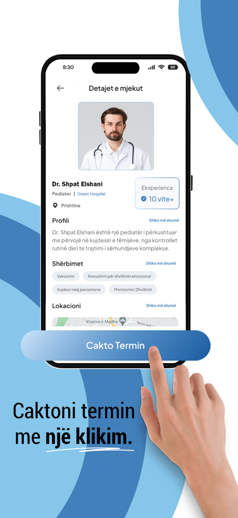Doki Ai - Mobile app screen showing doctor profile and book appointment button