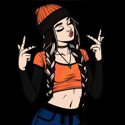 realistic teenage girl with braids and a beanie and crop top doing 🫶🏼