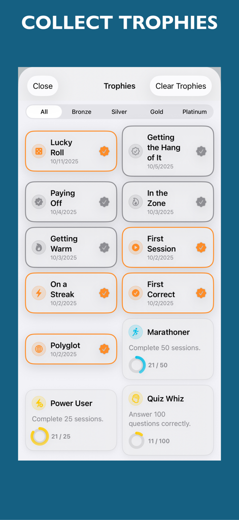 Organic Chemistry Study Help - 有機化学学習アプリのトロフィー実績画面