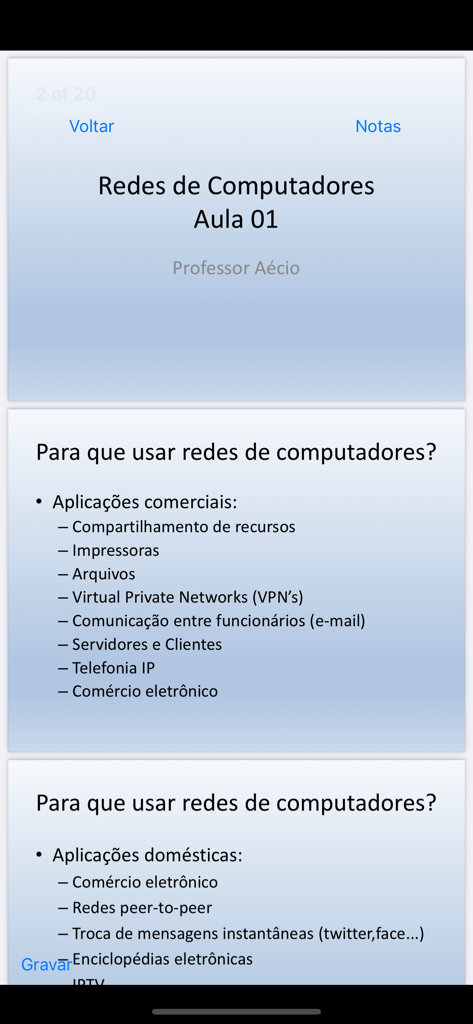 Curso de Redes - Lernfolien aus der App Curso de Redes, die Computernetzwerkanwendungen auf Portugiesisch erklären.