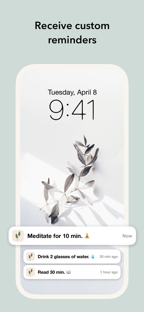Eden: Daily Self Care Routine - iPhoneのロック画面にあるミニマリストなセルフケア習慣リマインダー