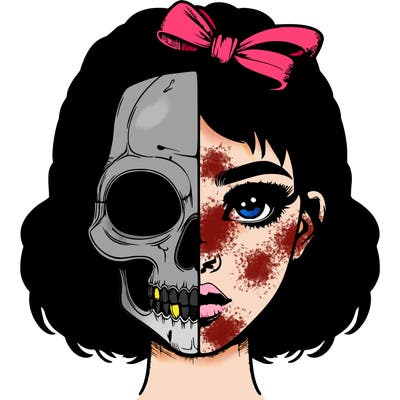 realistic girl with half skull mask