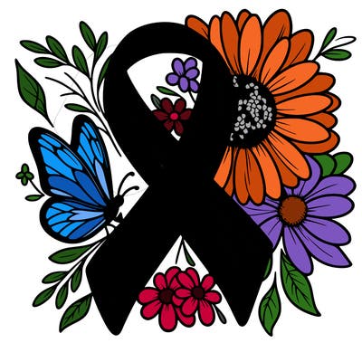 cancer awareness symbol with flowers and butterflies