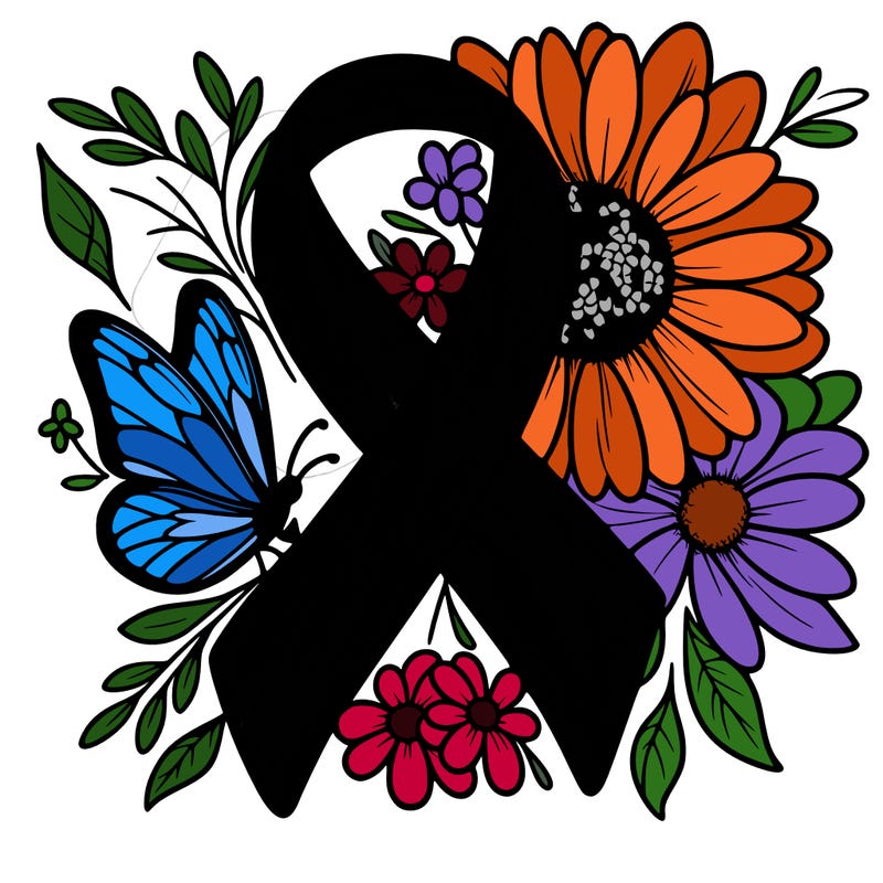 cancer awareness symbol with flowers and butterflies