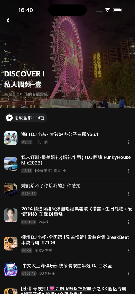 A list of Chinese DJ music and remixes in the Car Music Library mobile application