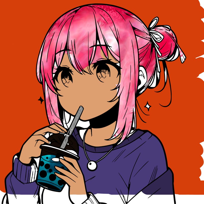 manga character drinking boba
