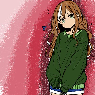 manga teen girl  in a sweater and baggy pants