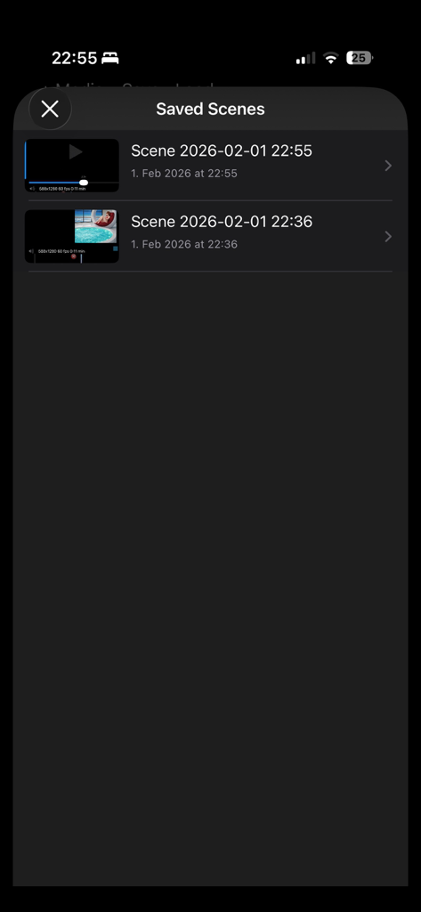 Multi Video Player - Interface de Lecteur Vidéo Multiples montrant une liste de scènes vidéo enregistrées avec des horodatages et des miniatures pour un accès rapide