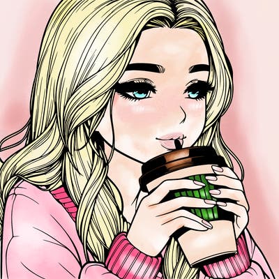 realistic girl drinking coffee