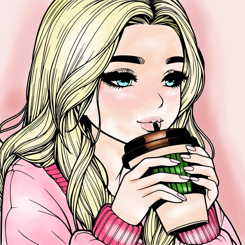 realistic girl drinking coffee