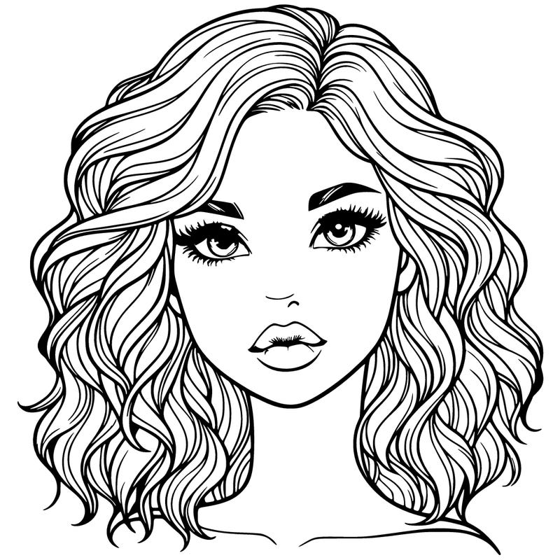 realistic girl with wavy hair and lips