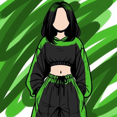 realistic girl faceless with baggy pants and a crop top