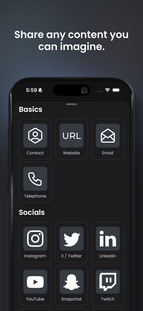 SoCard: Digital Business Card - Interfaz de la app SoCard mostrando varias opciones de contacto y enlaces a redes sociales como LinkedIn e Instagram para una tarjeta de presentación digital.